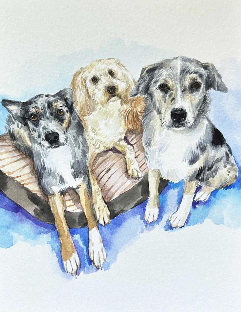 Custom multiple pet portrait from photo, personalized animal family painting, dog, cat group painting, memorial gift image 6