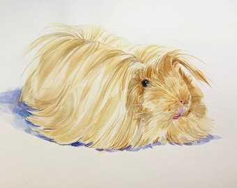 Custom Guinea Pig Watercolor Portrait, Original Pet Painting