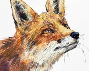 Red fox portrait, Original watercolor painting, woodland animal wall art, Wildlife fox illustration, rustic forest home decor