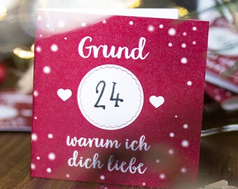 Advent calendar cards "24 reasons why I love you" + wooden clips