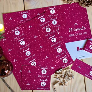Adventskalender-Zahlen "Ich liebe dich", 24 Gründe, warum ich dich liebe