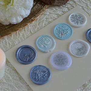 Lot de 8 sceaux de cire autocollants || Collection Starlight and Frost Limited Edition || Motifs flocon, montagne, nuit