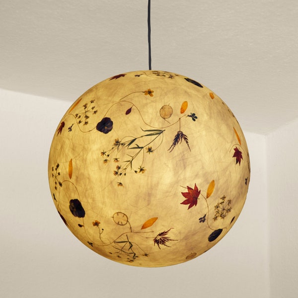 Lampshade 3 made of tissue paper with silver coins, lobelia, barberry... Globe lamp, ceiling lamp, tissue paper lamp