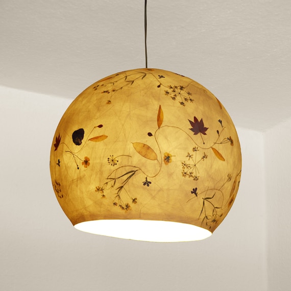 Lampenschirm 14 aus Seidenpapier mit Sternmiere, Lobelie, Dill...  Küchentischlampe, Wohnzimmertischlampe, Esstischlampe