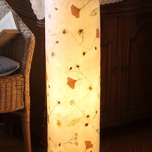 Light column 20 made of tissue paper with ginkgo, chamomile, horned violet... floor lamp, sofa lamp, floor lamp