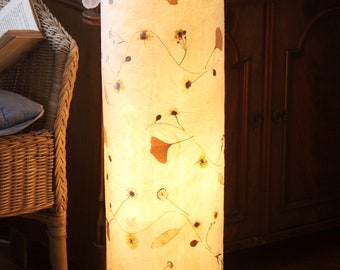 Colonne lumineuse 20 en papier de soie avec ginkgo, camomille, violette cornue... lampadaire, lampe de canapé, lampadaire