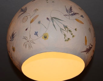 Lampshade 27 made of tissue paper with fan maple, lobelia, silver taler, star miere, chamomile, dill...