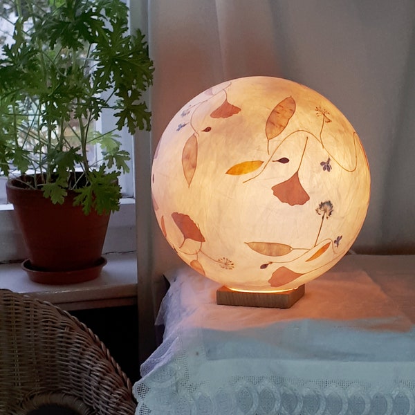Lampenschirm 18 aus Seidenpapier mit Ginkgo, Dill, Silbertaler.    Tischlampe, Stehlampe, Leselampe