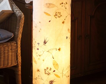 Light column 21 made of tissue paper with maple, stitchwort, buttercup... coffee table lamp, floor lamp, floor lamp