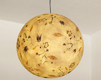 Lampenschirm 11 aus Seidenpapier mit Fächerahorn, Butterblume, Männertreu...  Wohnzimmerlampe, Deckenlampe, Pendelleuchte