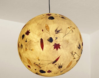 Lampshade 4 made of tissue paper with Japanese maple, Japanese maple, vinegar tree, silver thaler. Bedroom lamp, guest room lamp