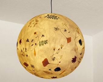 Lampshade 2 made of tissue paper with ginkgo, buttercup, dill flowers...winter garden lighting, bedroom lighting