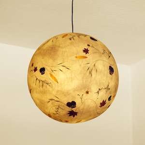 Paralume 1 in carta velina con bromo, viola cornuta e topinambur. Lampada da camera da letto, lampada da soffitto, lampada da soggiorno, lampada a sospensione.
