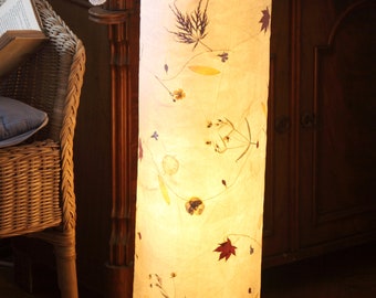 Light column 23 made of tissue paper with Japanese maple, buttercup,... meditation room lighting, floor lamp, waiting room lighting
