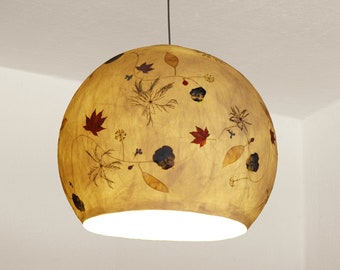 Lampshade 13 made of tissue paper with horsetail, horned violet, lobelia, ... table lamp, reading lamp, office lampshade