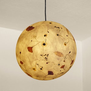Paralume 5 in carta velina con ginkgo, aneto, camomilla, talleri d'argento.    Lampada per camera da letto, lampada per camera degli ospiti