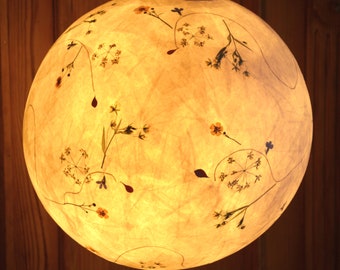 Lampshade 25 made of tissue paper with buttercup, chickweed...pendant lamp, meditation room lighting, yoga room lighting
