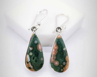 Brown and Green Stone Earrings Rustic Jasper Linear Earrings Ocean Jasper with Rhyolite