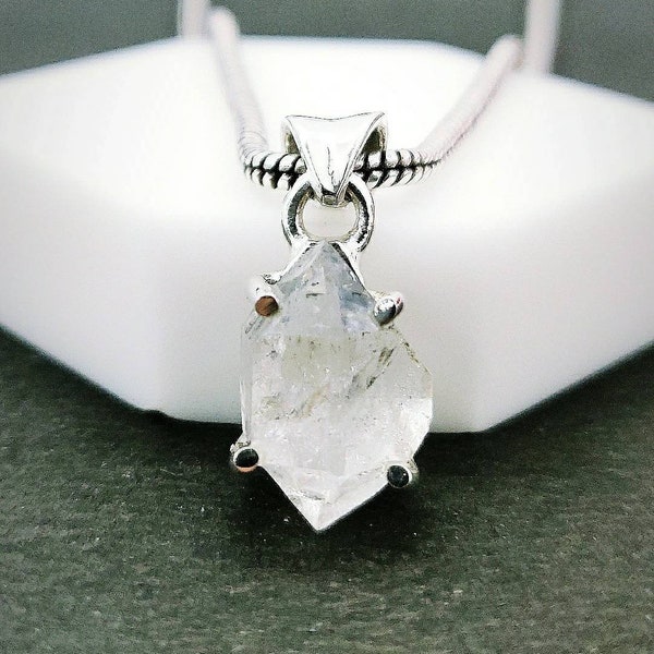 Herkimer Diamond Pendant, 925 Sterling Silver Pendant, Rock Crystal, Boho Jewelry, New York Herkimer Diamond, Christmas Gift, Gift for her.