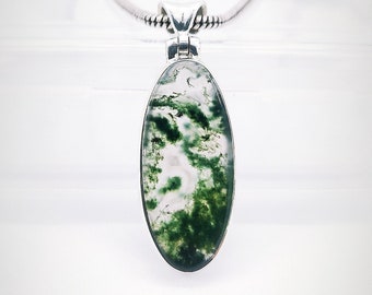 Natural Moss Agate Pendant, 925 Sterling Silver Pendant, Green Moss Agate, Healing Green Agate, Nature Inspired Necklace, Christmas Gift.