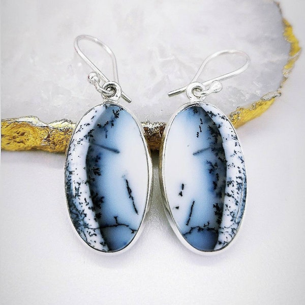 Dendritic Agate Earring, 925 Sterling Silver Earring, Handmade Earring, Women's Earring, Gift for Mother, Agate Earring, Christmas Gift.