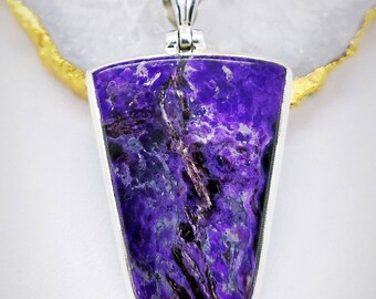 925 Sterling Silver Clip Bail Cushion Sugilite Center Pendant
