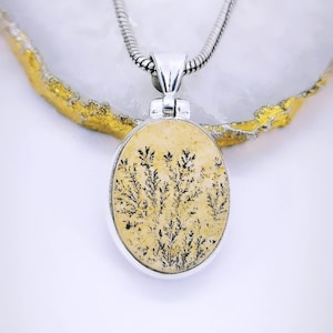 Natural Psilomelane Dendrite Agate Pendant, 925 Sterling Silver Pendant, Handmade Jewelry, Dendritic Sandstone Pendant, Gift for Christmas.