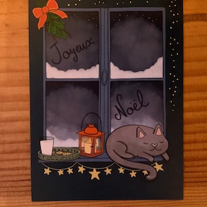 Merry Christmas Cat Postcard // Christmas Night // Cooning Magical Christmas