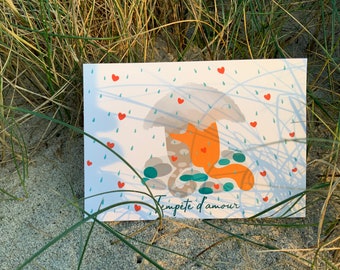Carte postale tempête d’amour / love store / chats amoureux / carte postale de St Valentin / carte d’amour