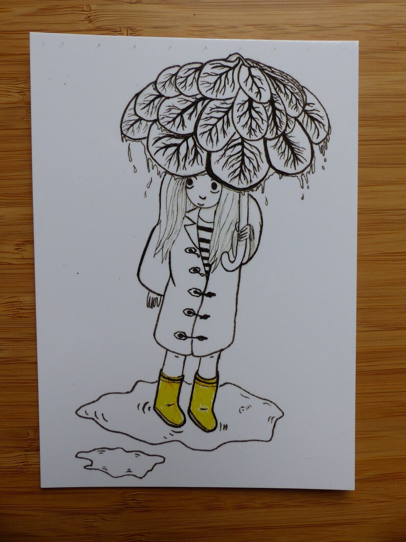 Postcard Illustration greeting card Postcard Autumn Rain autumn rain Rainy days