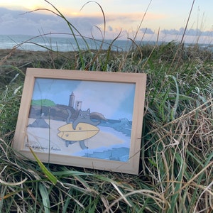 Pôster gato surfista 13x18cm // Praia Petit Minou // Finistère // Gato surfista