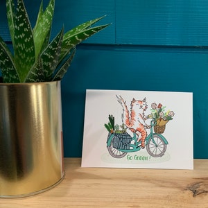 Carte postale chat à vélo // nature // go green // bike lover // postcard