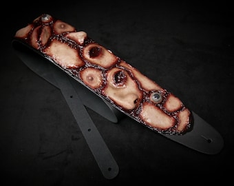 LATEX/Leather GUITAR STRAPS - Skinned Face Ed Gein Leatherface - hand painted adjustable instrument strap horror texas chainsaw massacre