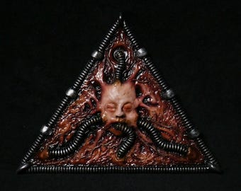 Biomechanical Gore Pyramid Wall Hanger / Magnet - Hr Giger horror gore resin sculpture art 5.5&quot;x7&quot;