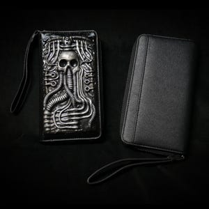 H.R.GIGER SKULL WALLET Latex Women&#39;s wallet - Hand Painted/Hand Made - biomechanical custom wallet horror hr giger inspired