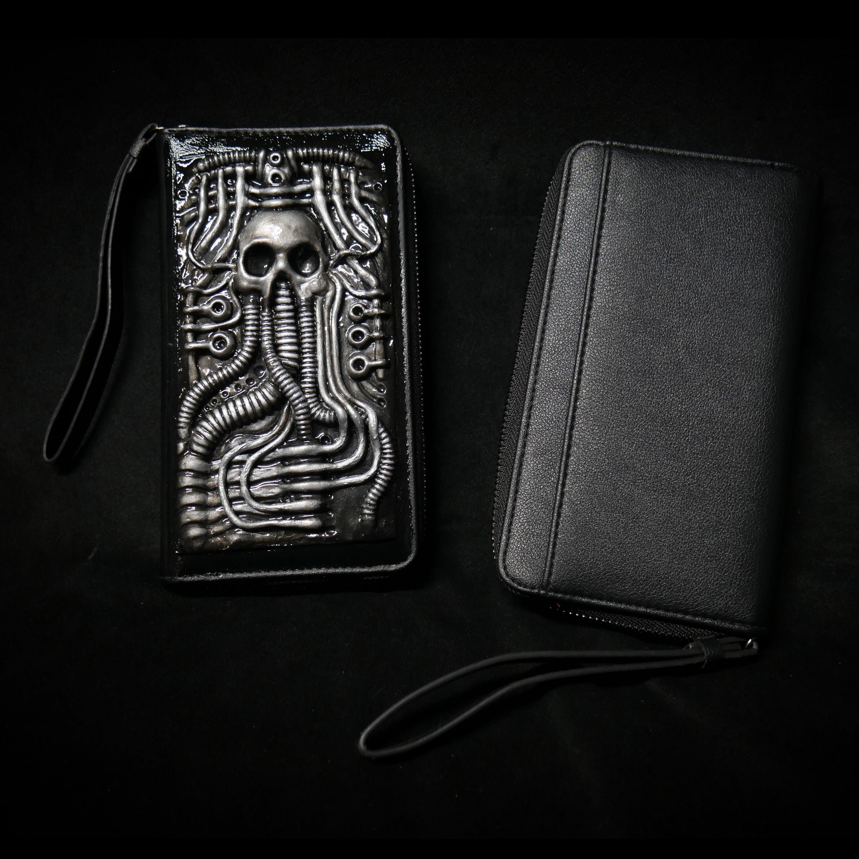 H.R.GIGER SKULL WALLET Latex Women's wallet - Hand Painted/Hand Made - biomechanical custom wallet horror hr giger inspired