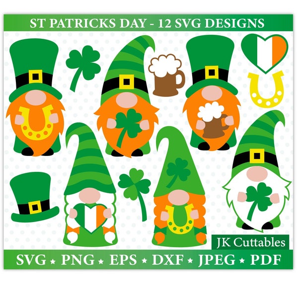 St Patrick's Day SVG, St Patrick's Day Gnome SVG, St Patrick's Day Clipart, Gnome svg, Shamrock svg, Cricut Svg Files, Silhouette