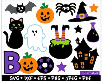Halloween SVG, Halloween clipart, Pumpkin svg, Cat svg, Ghost svg, Cauldron svg, Halloween Cut Files