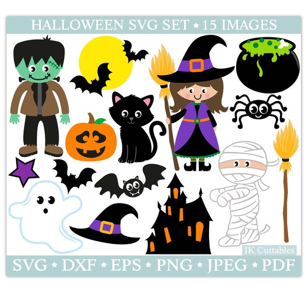 Halloween SVG, Halloween Clipart, Svg Files, Halloween Cut Files, Witch svg, Cat svg, Ghost svg, Pumpkin svg, Frankenstein svg, Spider svg