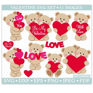 Pacchetto SVG di San Valentino, file svg di San Valentino, file di taglio di San Valentino, clipart di San Valentino, svg di orsetto carino, Cricut SVG di San Valentino, Silhouette DXF