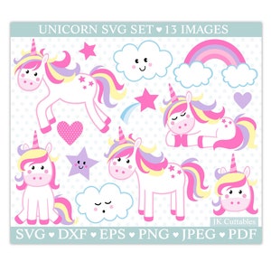 Pacchetto SVG unicorno, Clipart unicorno, File di taglio SVG unicorno