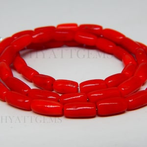 16 Inches Italian Red Coral Tube Beads, Natural Gemstone Coral Drum Shape Beads Top Quality For Jewelry Making