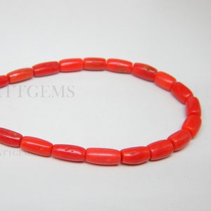 8 Inches Italian Red Coral Tube Beads, Natural Gemstone Coral Drum Shape Beads Top Quality For Jewelry Making