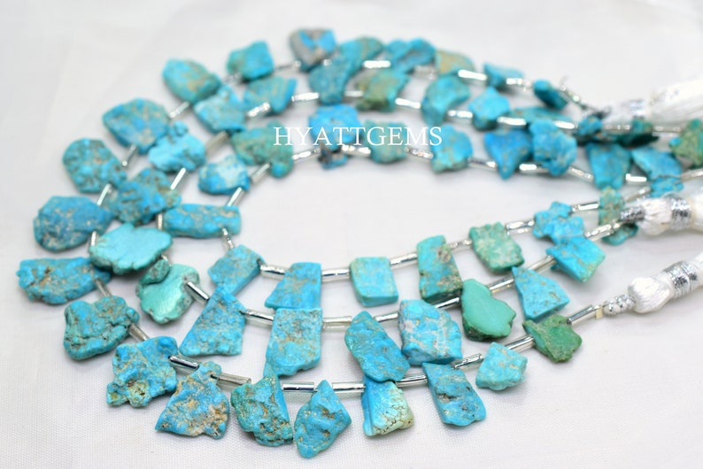 8 Inches Arizona Turquoise Rough Slice Beads Natural Arizona Turquoise Raw Gemstone Briolette Beads Size 6x8 To 10x12 mm Top Quality