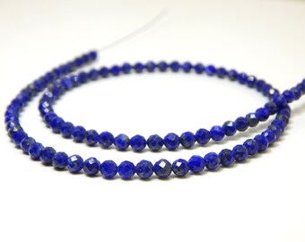 Faceted Lapis Lazuli Beads Natural Gemstone 3mm, 12 Inch Strand
