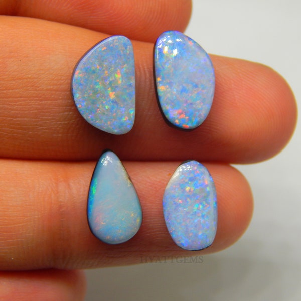 4 Pieces Australian Opal Doublet Natural Gemstone, Multi Play Fire Opal Cabochon Top Quality Jewelry Making