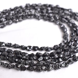 15 Inches Rough Black Diamond Beads, Natural Diamond Gemstone Raw Uncut Beads 3 To 4.5  mm Top Quality