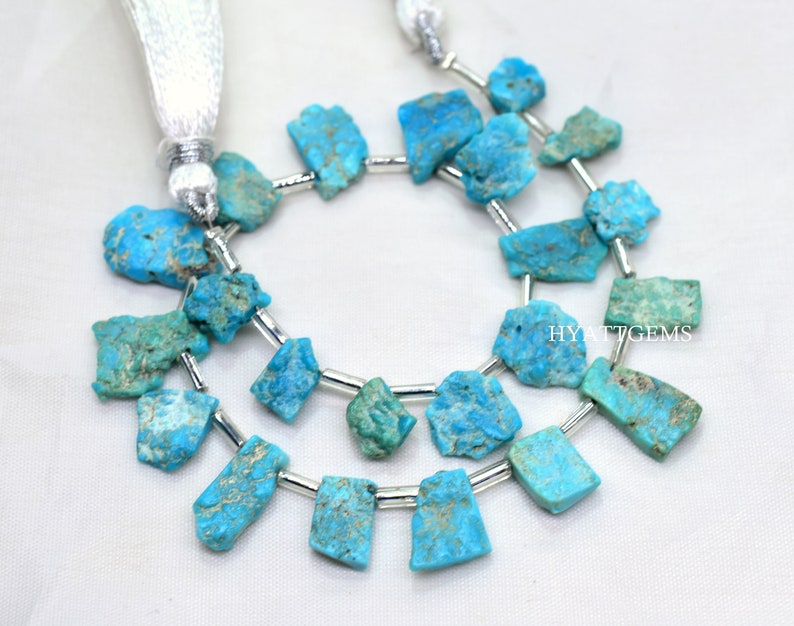 8 Inches Arizona Turquoise Rough Slice Beads Natural Arizona Turquoise Raw Gemstone Briolette Beads Size 6x8 To 10x12 mm Top Quality