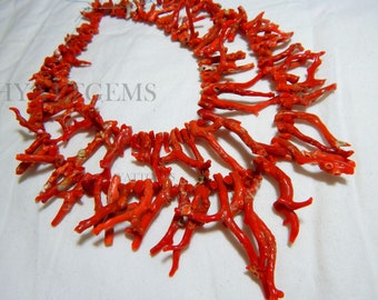 16 Inches Italian Red Coral Polish Rough Necklaces Natural Gemstone Italian Coral Stick Branch Top Quality