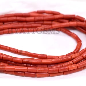 16 Inches Italian Red Coral Tube Beads, Natural Coral Gemstone Beads Size 3.5x6 To 4x9 mm Top Quality